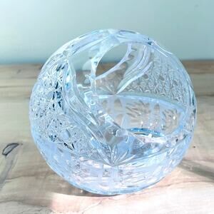 Vintage Basket Bowl Glass Sphere Handle Candy Dish Thumbprint